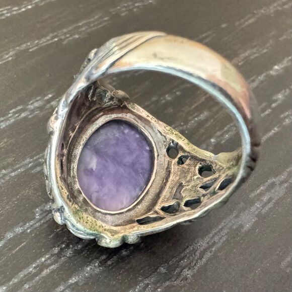 Carolyn Pollack Ring Size 8 Purple Charoite Sterling Silver 925 Filigree Vintage - Picture 12 of 14